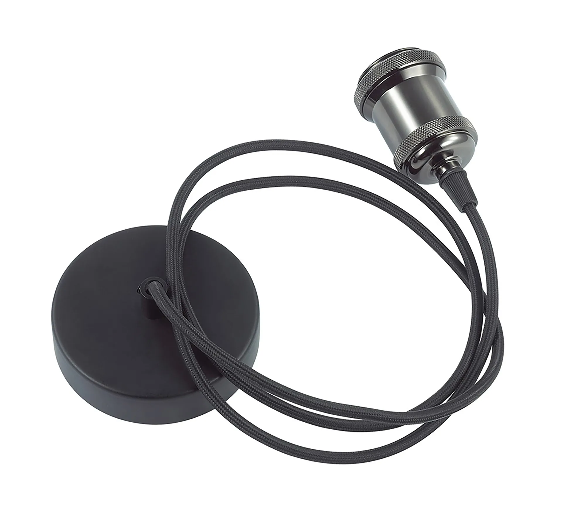 Dreifa 1.5m Single Pendant, 1 x E27, Gun Metal/Black Braided Cable (Maximum Load 1.5kg) D0171  Deco Dreifa Pendant